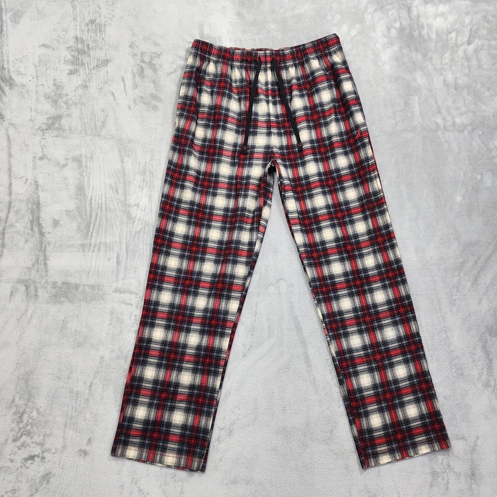 Nautica Pajama Pants Mens M Red Plaid Soft Flannel Drawstring Lounge Sleepwear